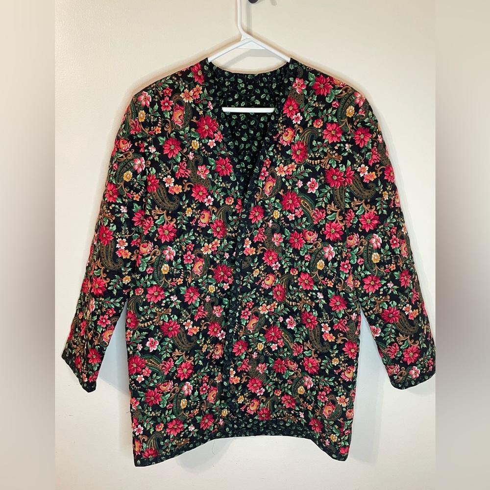 Vintage Women’s Homemade Quilt Jacket Cardigan Floral Paisley Print